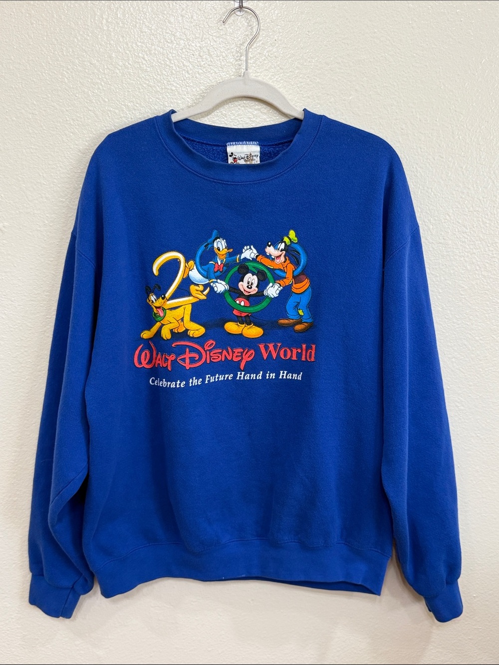 Walt Disney World 2000 Celebrate the Future Hand in Hand Crewneck Sweatshirt Y2K